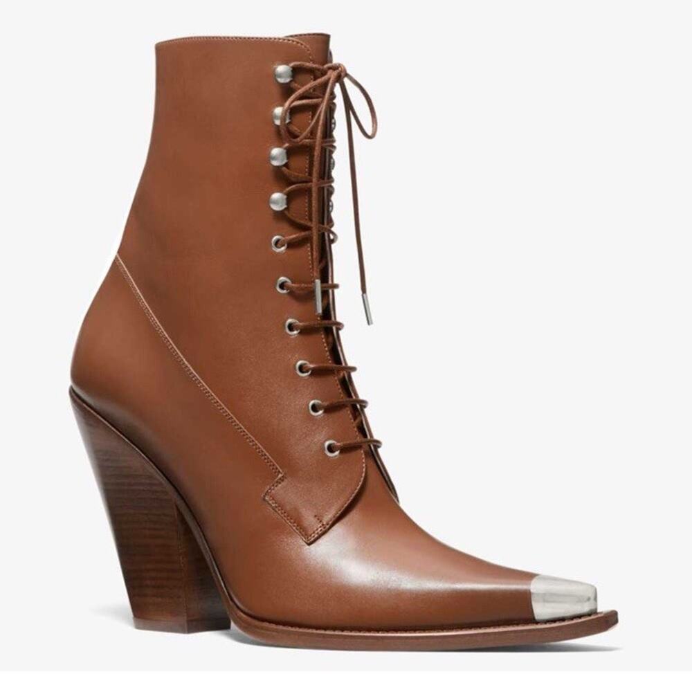 NEW Michael Kors Collection Leather Cap Toe Lace Up Ankle Boots IT 37.5 US 7.5